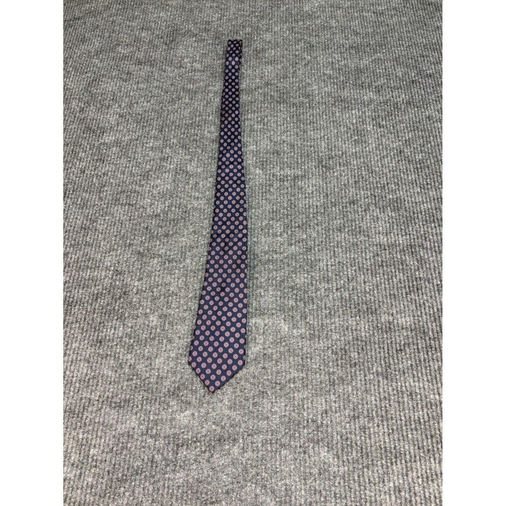 Christian Dior Monsieur Mens Navy Blue Geometric Medallion Silk Necktie Vintage